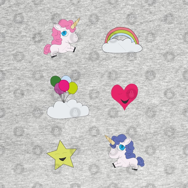 Cute unicorns, clouds, stars and hearts by DiegoCarvalho